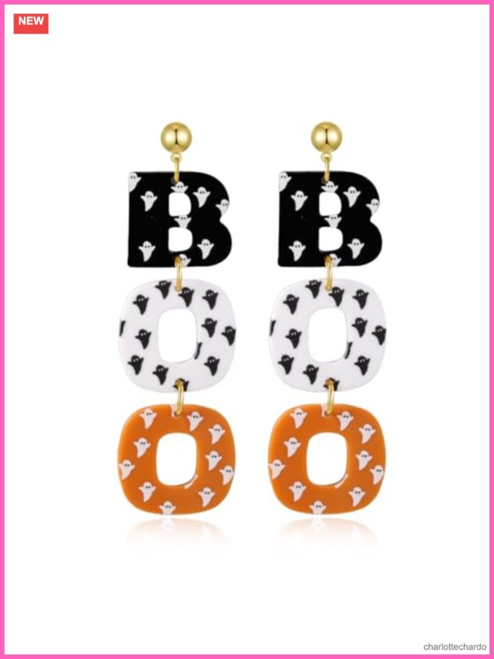 Halloween BOO Ghost Dangle Earrings Clay Stainless Steel
